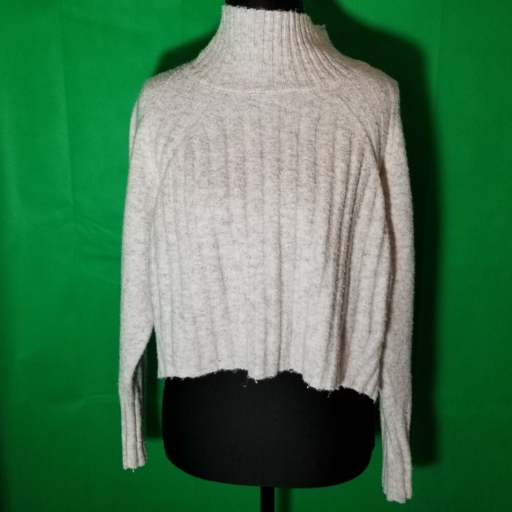 Topshop Women Pullover Cropped Gray Wool Blend Sweater Long Sleeve Warm Size 4/6